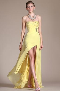 Yellow Sweetheart High Split Chiffon Graduation Dress/Evening Dress Yellow Sweetheart High Split Chiffon Graduation Dress/Evening Dress