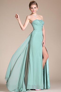 Light Green Strapless Beadings High Slit Prom Gown/Bridesmaid Dress