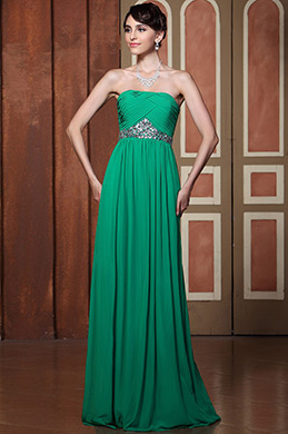 Robe de Soirée/Robe Bustier Verte Sans Bretelle Ligne A avec Joailleries Robe de Soirée/Robe Bustier Verte Sans Bretelle Ligne A avec Joailleries