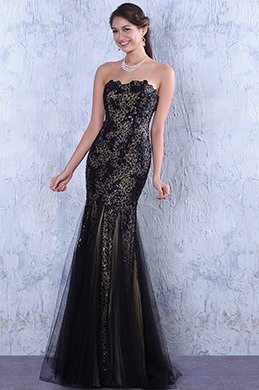 robe de soirée sirène noire bustier à sequins robe de soirée sirène noire bustier à sequins