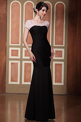 Elaborate Beaded Top Bateau Neck Pleated Mermaid Gown Elaborate Beaded Top Bateau Neck Pleated Mermaid Gown