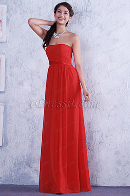 Red A-line Strapless Pleated Evening Dress Bridesmaid Dress Red A-line Strapless Pleated Evening Dress Bridesmaid Dress