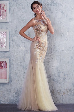 robe de soirée sirène beige sans manche décolleté robe de soirée sirène beige sans manche décolleté