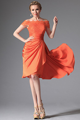 Orange Epaule dégagée Robe de Cocktail