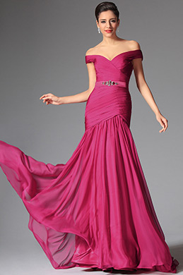 Robe de soirée épaules dénudées chic et sexy rose framboise Robe de soirée épaules dénudées chic et sexy rose framboise