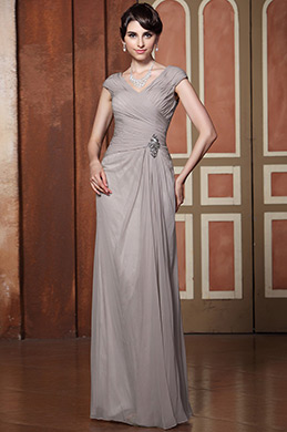 Robe mère de mariée grise longue drapée décolleté en V Sexy Robe mère de mariée grise longue drapée décolleté en V Sexy