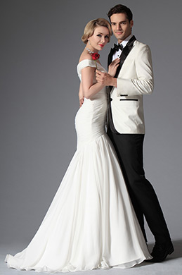 Trumpet Off Shoulder Fully Pleated Wedding Gown
