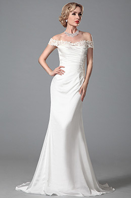 Elegant Auf-Schulter Weiß Abendkleid Brautkleid