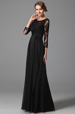 Spitze Ärmel Empire Taille Schwarz Abendkleid