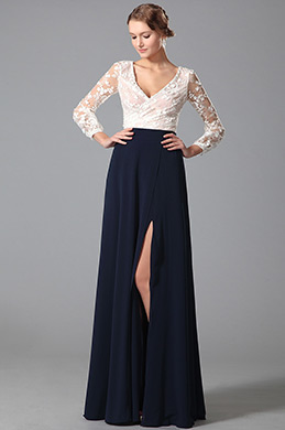 Long Sleeves V Neck High Slit  Two Pieces Evening Dress