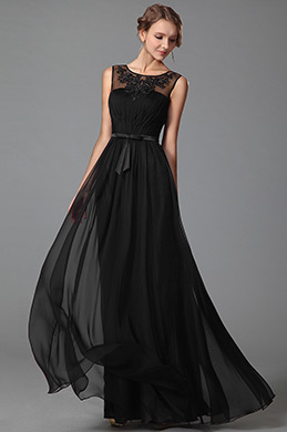 Ärmeloses Schwarz Abendkleid mit Spitze Details