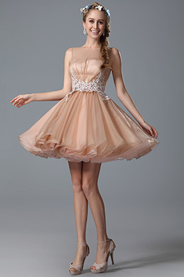 Robe de soirée/fêtes nude évasée sans manche avec dentelle Robe de soirée/fêtes nude évasée sans manche avec dentelle