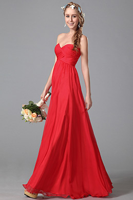 Rojo Vestido para Dama Cintura Imperio Sin Tirante
