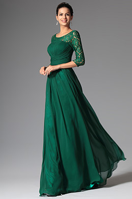 Elegant Spitze Ärmel Dunkel Gruen Brautmutterkleid