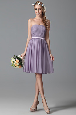Flattering Strapless Short Lavender Bridesmaid Dress