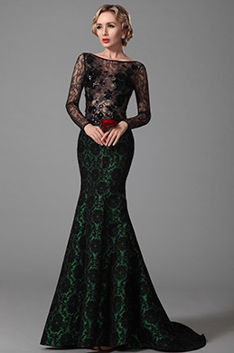 Robe de soirée sirène verte sexy en dentelle noire Robe de soirée sirène verte sexy en dentelle noire