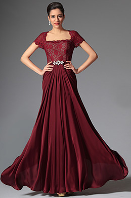 Elegant Short Lace Sleeves Burgundy Mother of the Bride Dress
