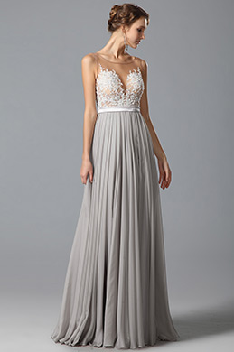 A Line Sleeveless Lace Applique Evening Dress