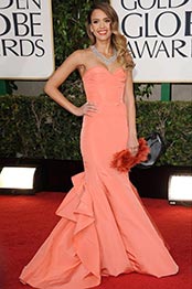 Massgeschneidert Jessica Alba Rot Trägerlos Koralle Kleid