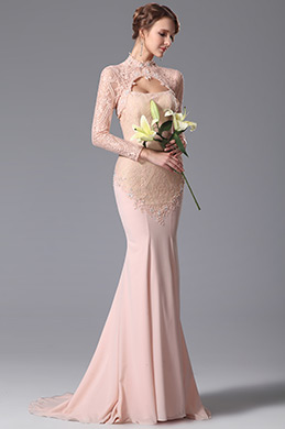 Robe de soirée rose longue dentelle avec boléro Robe de soirée rose longue dentelle avec boléro