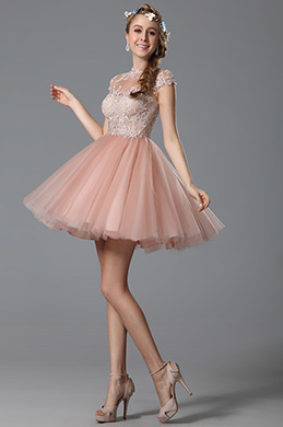 Lace Applique Pink Cocktail Dress Party Dress
