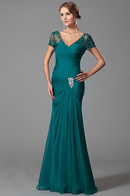 Robe mère de mariée longue près du corps col en V