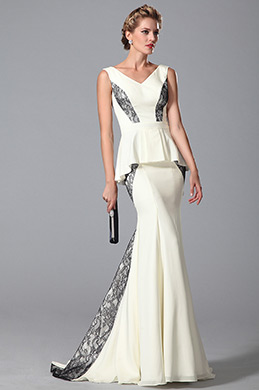 Robe de soirée blanche sirène péplum sans manche