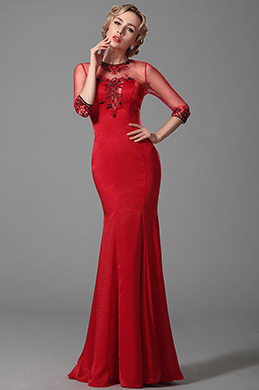 Gorgeous Half Sleeves Evening Gown With Embroidery Details