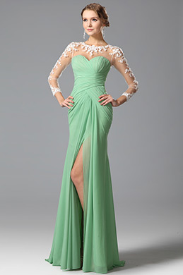 Long Sleeves Slit Bridesmaid Dress Evening Gown