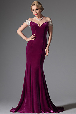 Elegant Ab Schulter V-Ausschnitt Fuchsie Abendkleid Formal Kleid