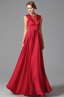 Robe de soirée rouge sans manche taille empire