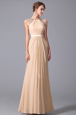 Robe de soirée longue froncée sans manche avec strass