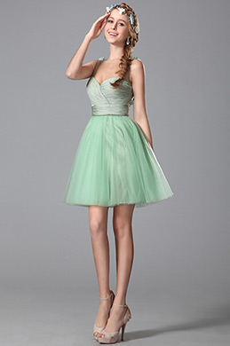 Robe de fête verte d'eau sans manche fleurs au dos