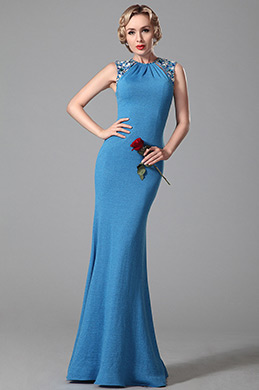 Vestido de Noche Sirena Silueta Elegante Azul Elastico