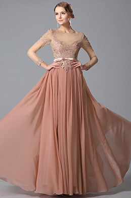 Glamorous Long Sleeves Lace Top Evening Gown Formal Dress