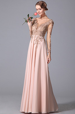 Empire Waist Long Lace Sleeves Gown With V Cut