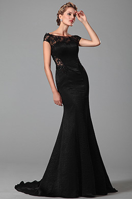 Black Cap Sleeves Mother of the Bride Dress
