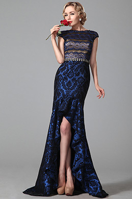 Stunning High Low Evening Gown With Metal Waist Chain