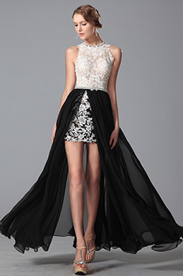 Robe de soirée en dentelle sexy et originale noire et blanche