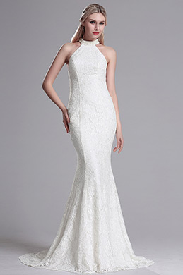 White Lace Halter Mermaid Evening Dress Prom Gown White Lace Halter Mermaid Evening Dress Prom Gown