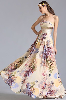 Robe de soirée longue bustier été beige à imprimé floral Robe de soirée longue bustier été beige à imprimé floral