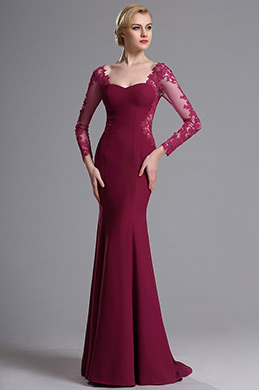 Robe de Soirée Sirène Manche Longue En Dentelle