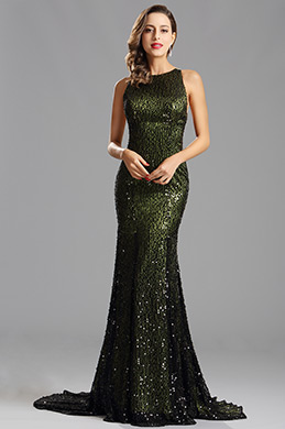 Sleeveless Long Sequin Green Formal Dress Evening Gown