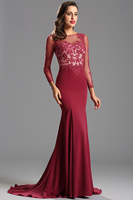 Elegant Lang Spitze Ärmel Formal Kleid Abendkleid