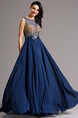 Luxuriös A-Linie blaues Formalkleid Abendkleid