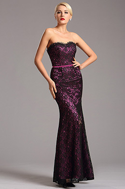 Strapless Sweetheart Neck High Slit Purple Formal Dress