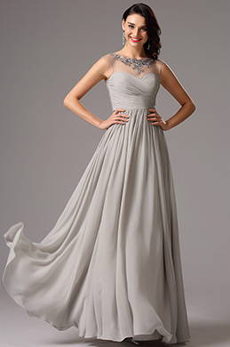 Illusion Applique Sweetheart Grey Evening Dress Formal Dress