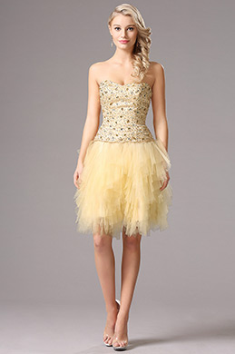 Ärmellos Mieder Beige Homecoming Kleid Party Kleid