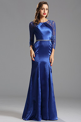 Robe de soirée sirène bleu avec dentelle