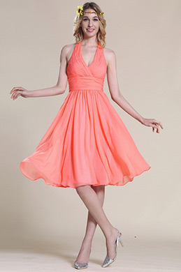 Halter Coral Bridesmaid Dress Cocktail Dress Halter Coral Bridesmaid Dress Cocktail Dress